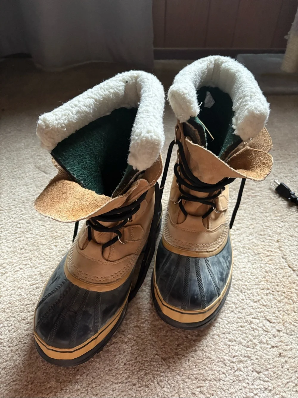 Sorel Tan and Black Winter Duck Boots